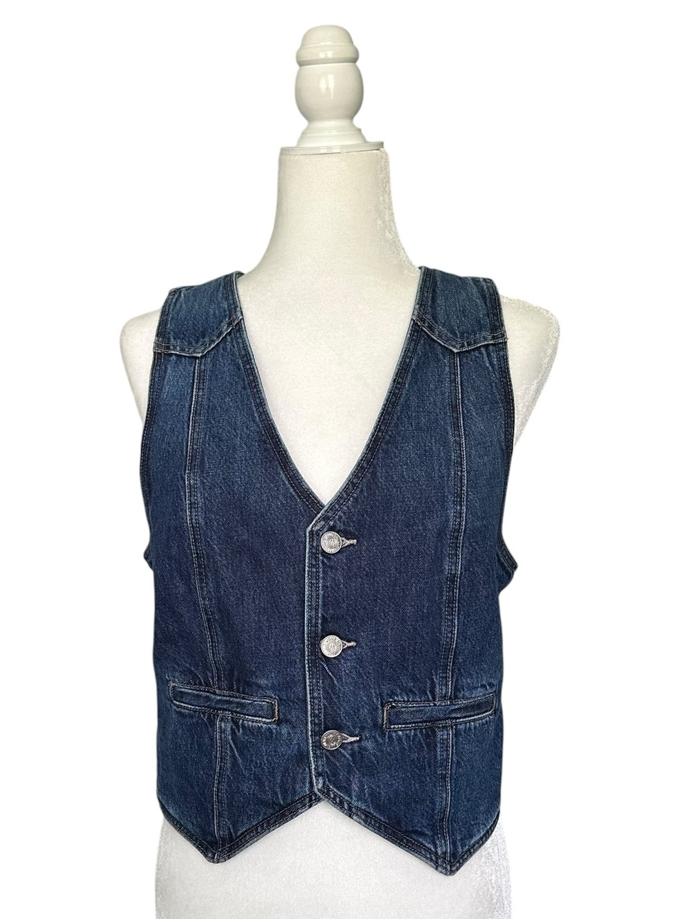 MOTHER Superior blue denim fitted waistcoat vest size S